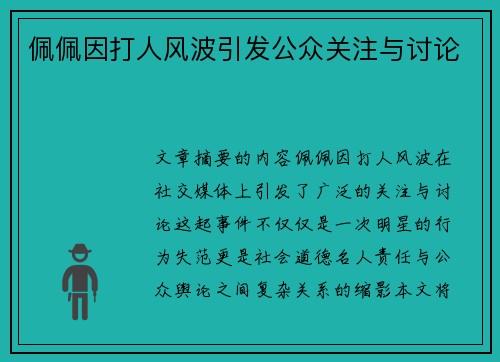 佩佩因打人风波引发公众关注与讨论