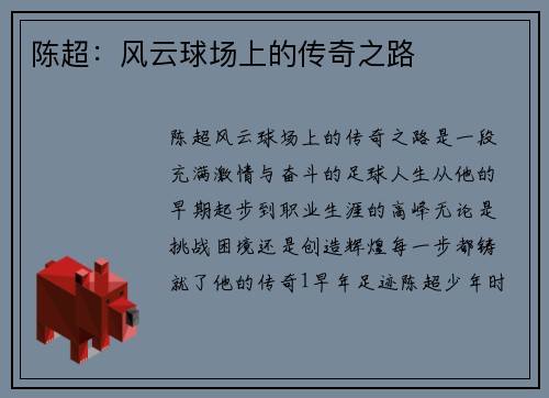 陈超：风云球场上的传奇之路